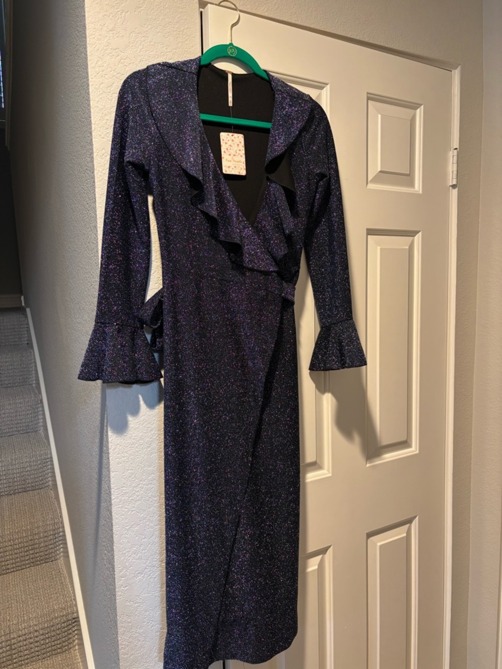 Free People Sparkle Wrap Maxi Dress in Navy